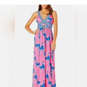 Lilly Pulitzer Taryn Blue Heaven Little Flamenco Maxi Dress NWT Size 6